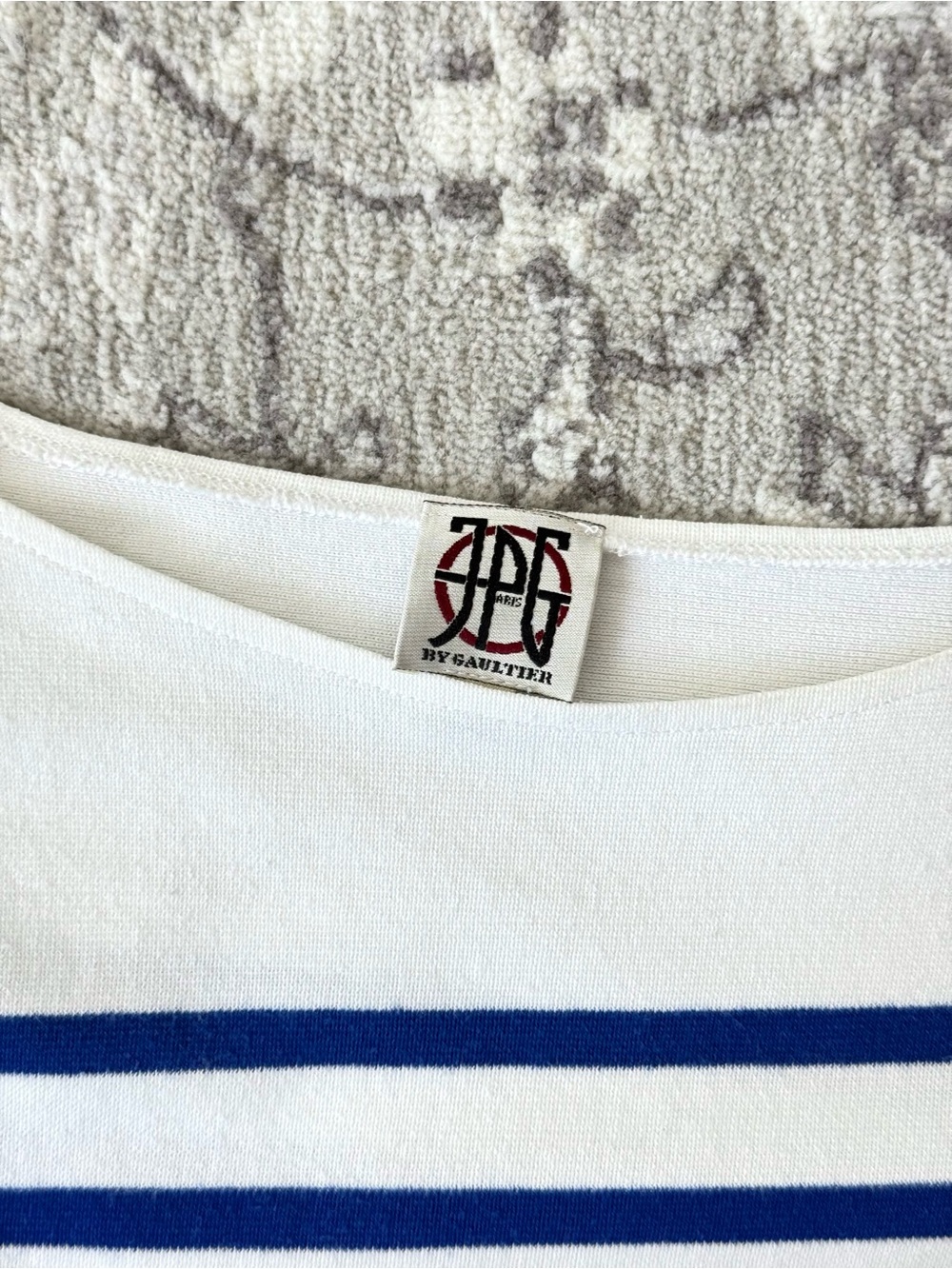JPG by Gaultier White and Blue Striped Breton Cotton LS T-Shirt - Made in Italy - Picture 4 of 7
